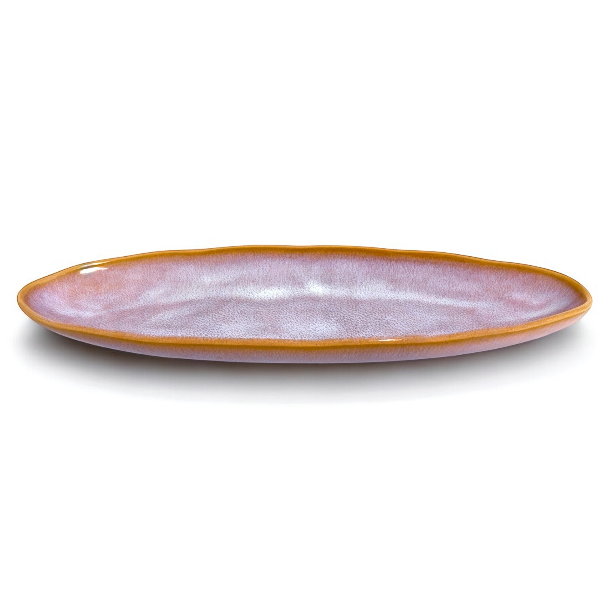 Plat ovale – Rose nuancé & contour doré (vendu à l’unité)