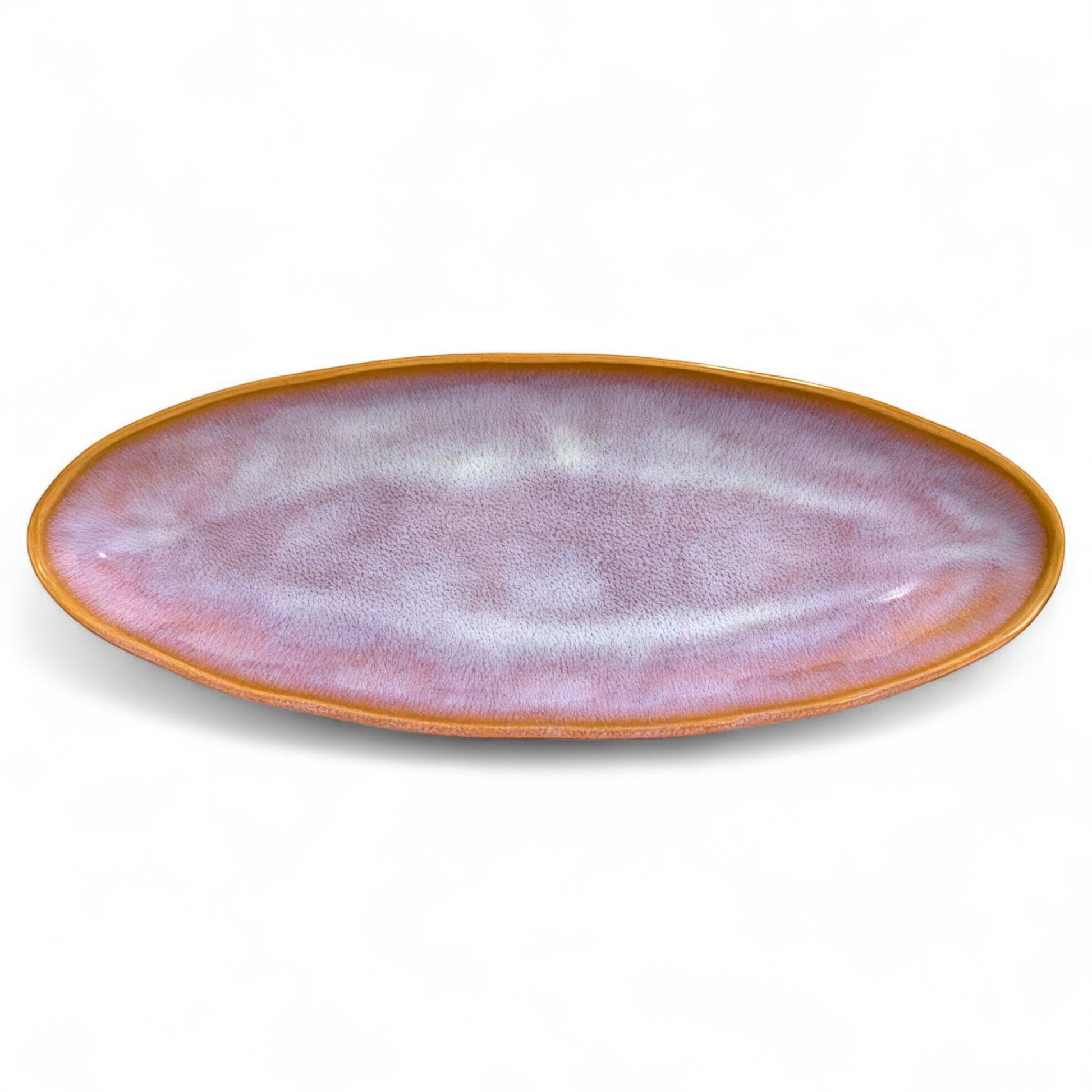 Plat ovale – Rose nuancé & contour doré (vendu à l’unité)