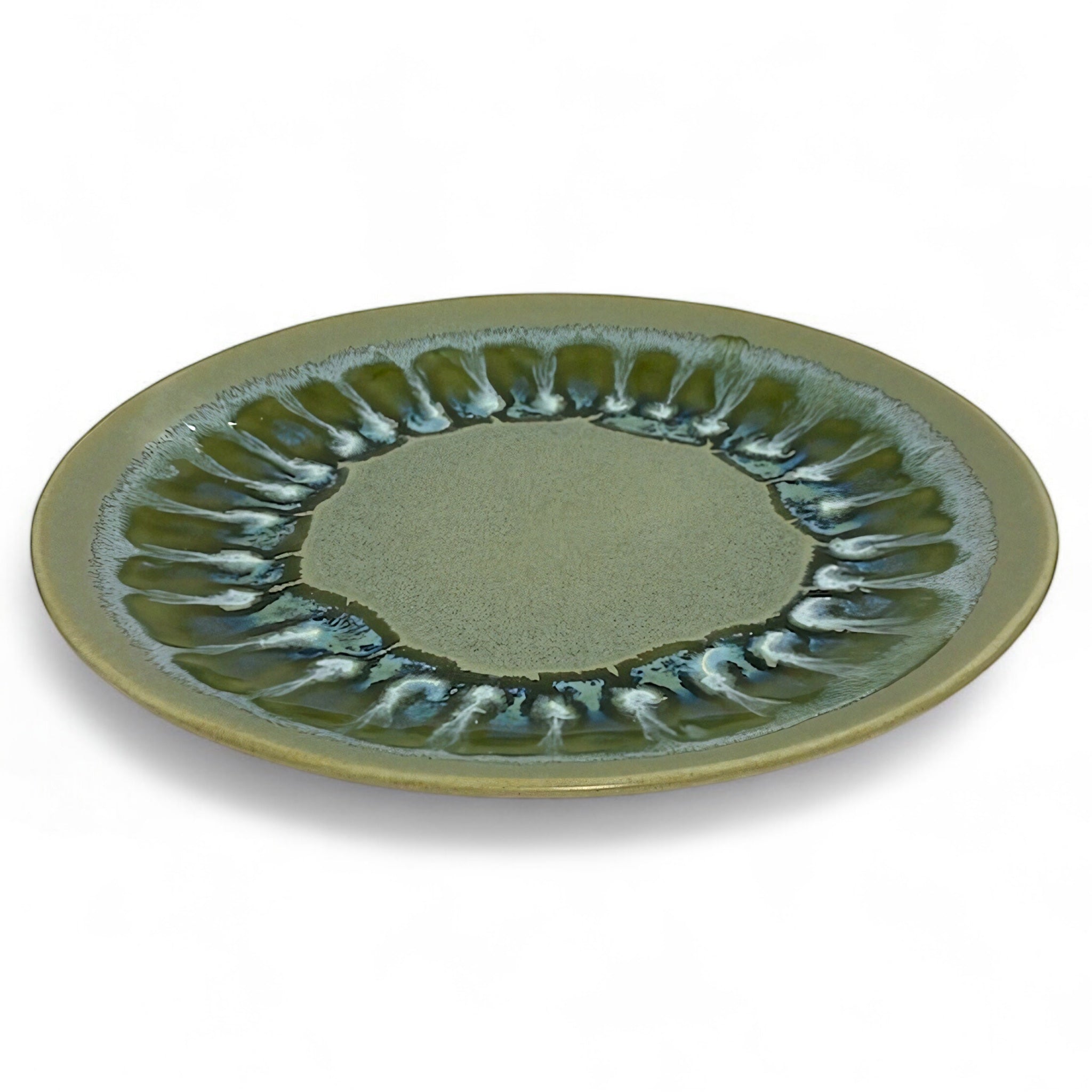 Assiette minérale – Vert Olive Effet Glacé 28 cm (vendue à l’unité)