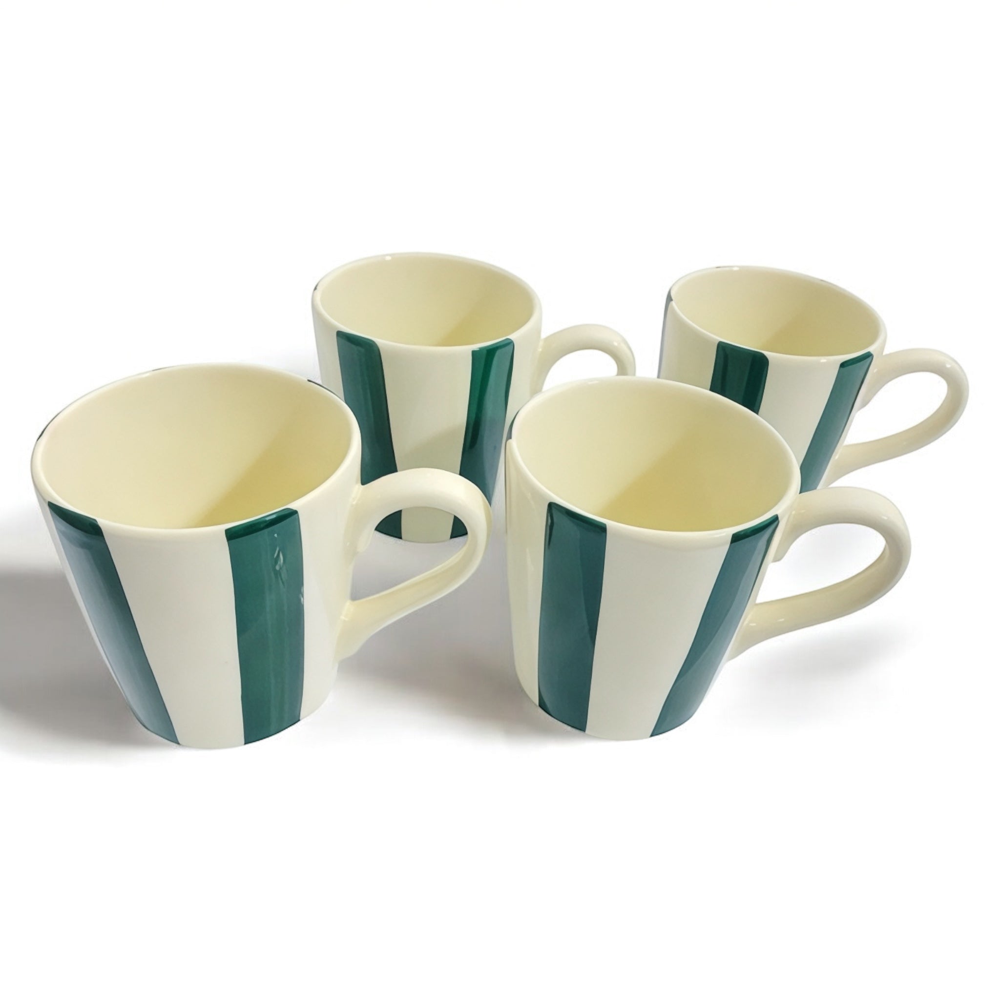 Lot de 4 mugs rayés vert & écru – Env. 300ml