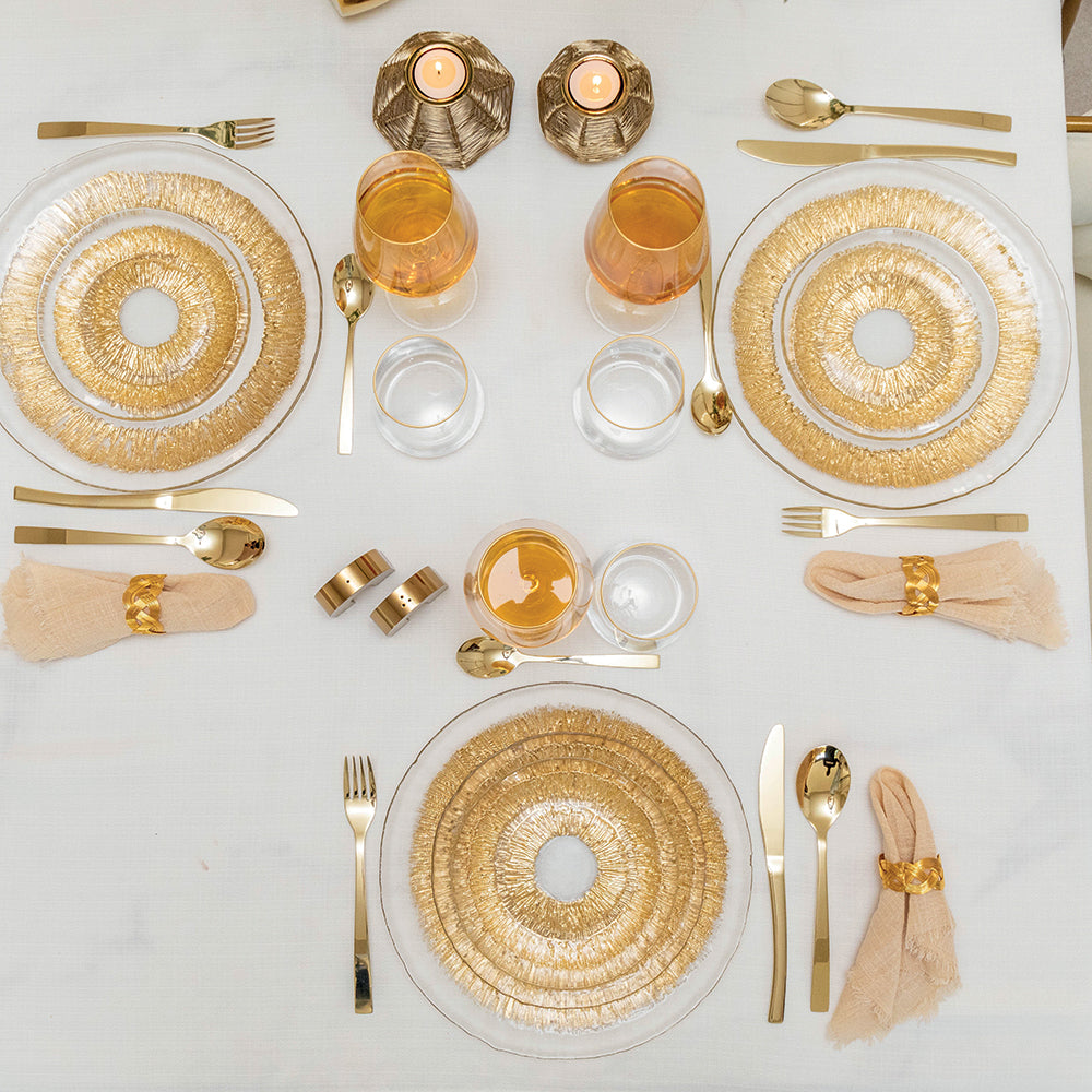 Lot de 6 Assiette à dessert dorée en verre 21cm