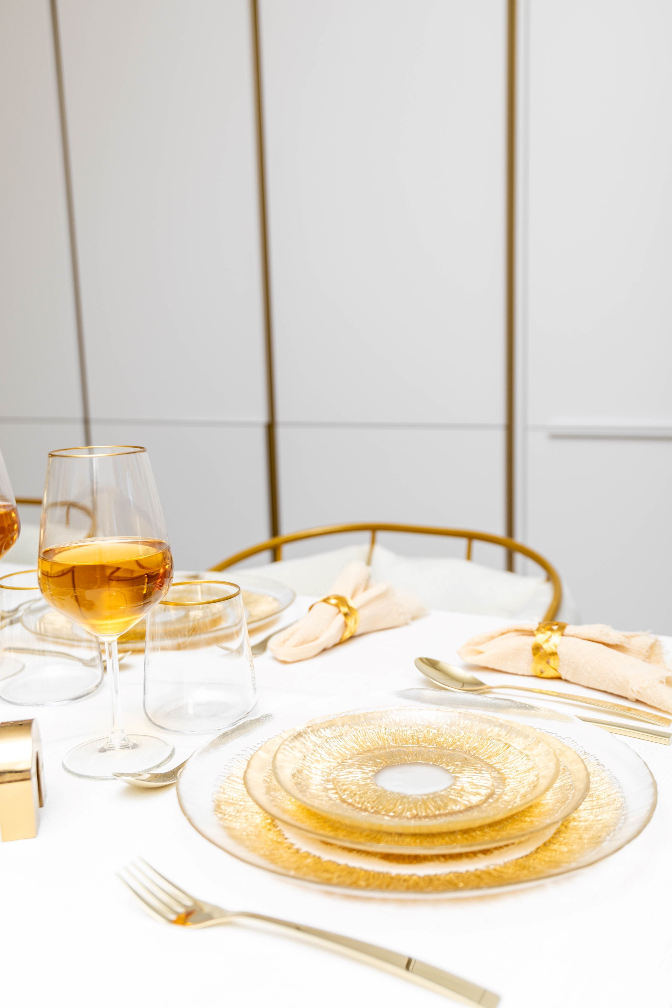 Lot de 6 Assiette à dessert dorée en verre 21cm