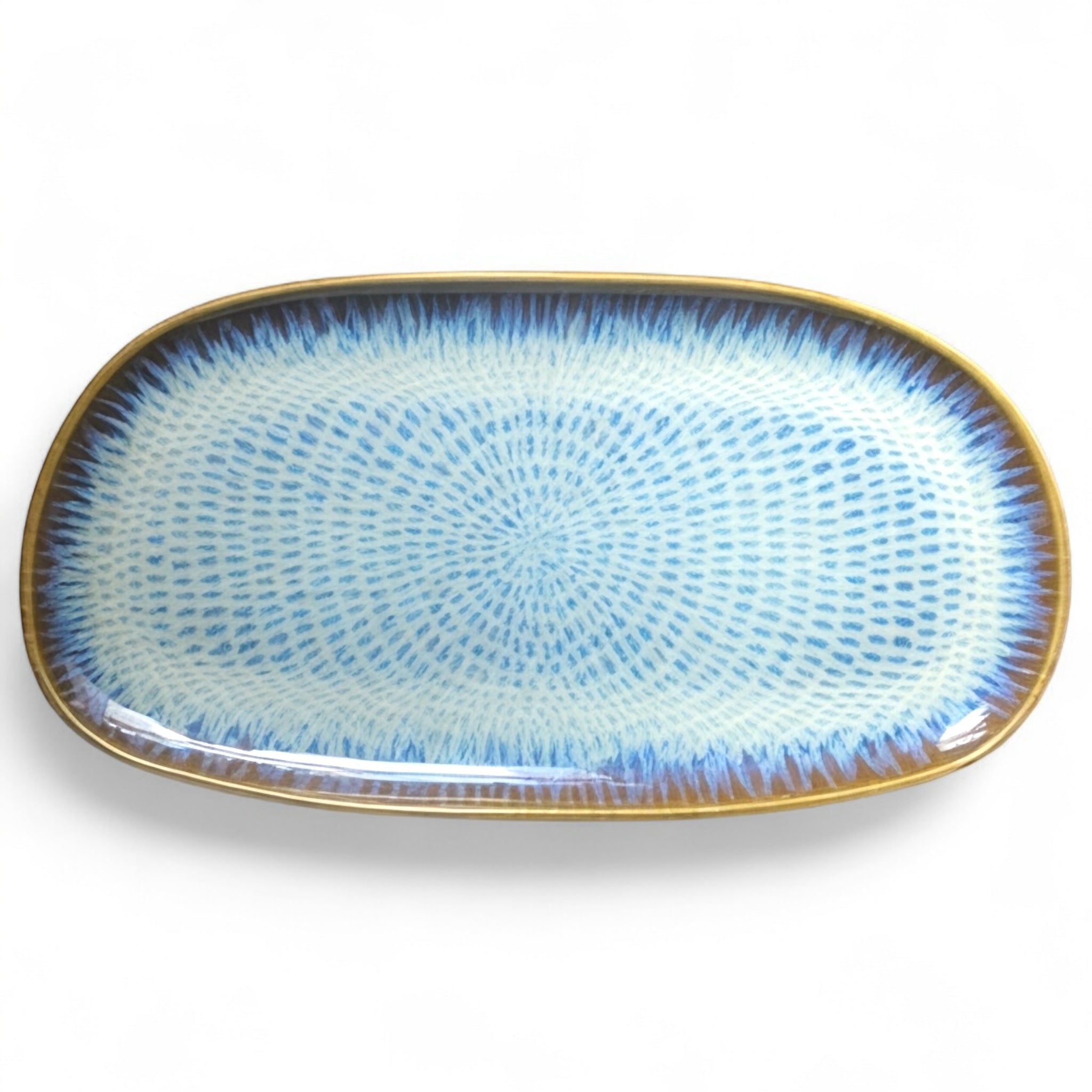 Plat Ovale – Motif éclat bleu & bord doré (vendu à l’unité)