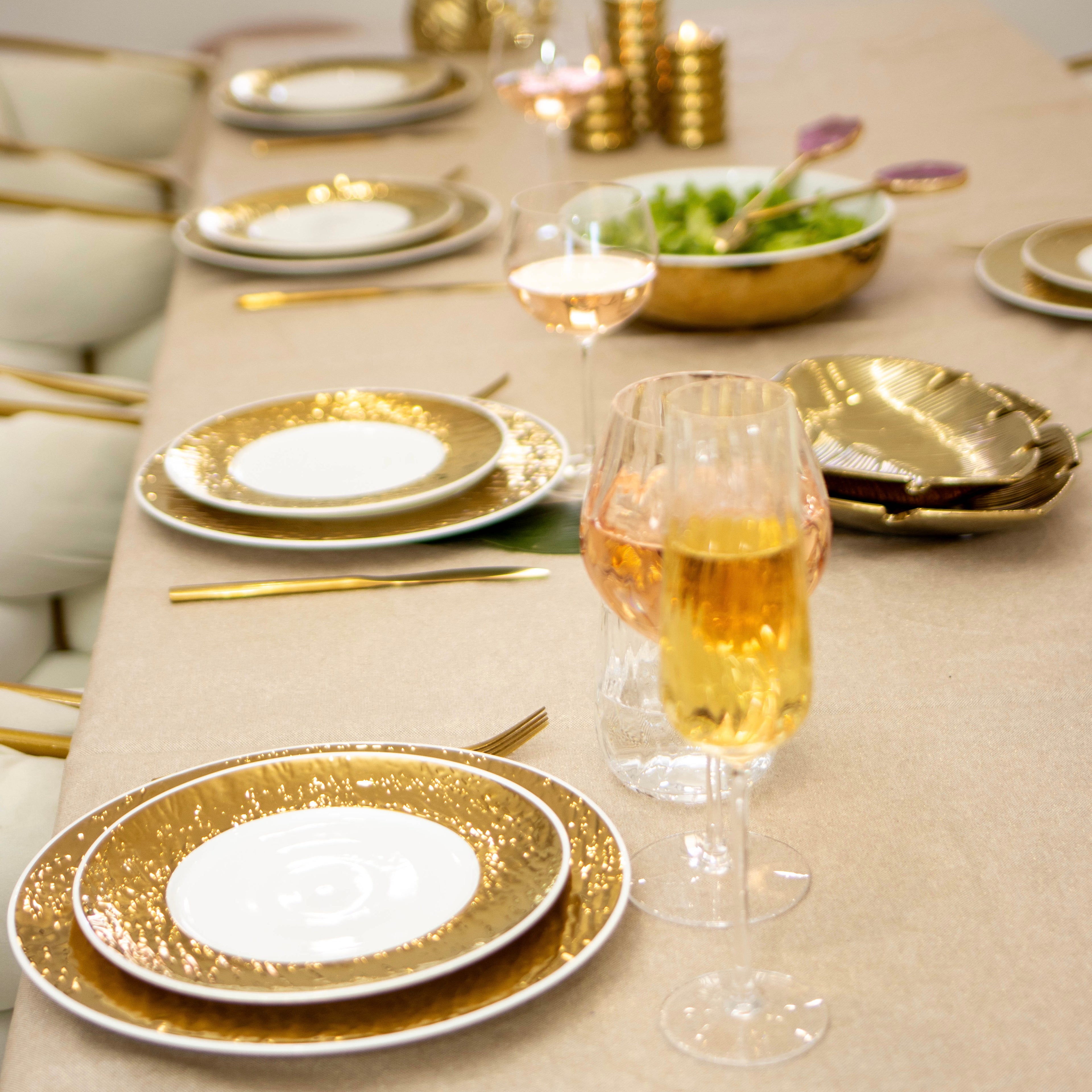 Lot de 6 Assiettes plate blanche et dorée 27cm