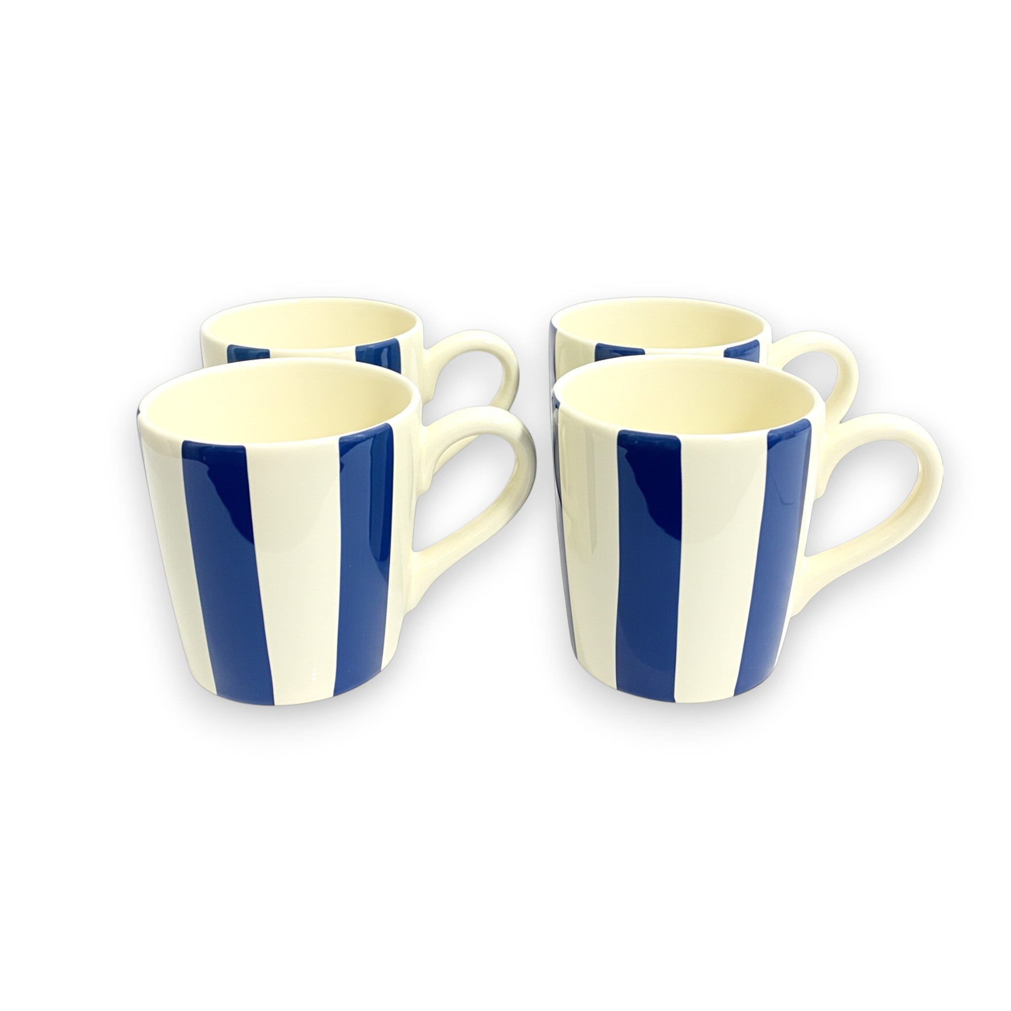 Lot de 4 mugs rayés bleu & écru – Env. 300ml
