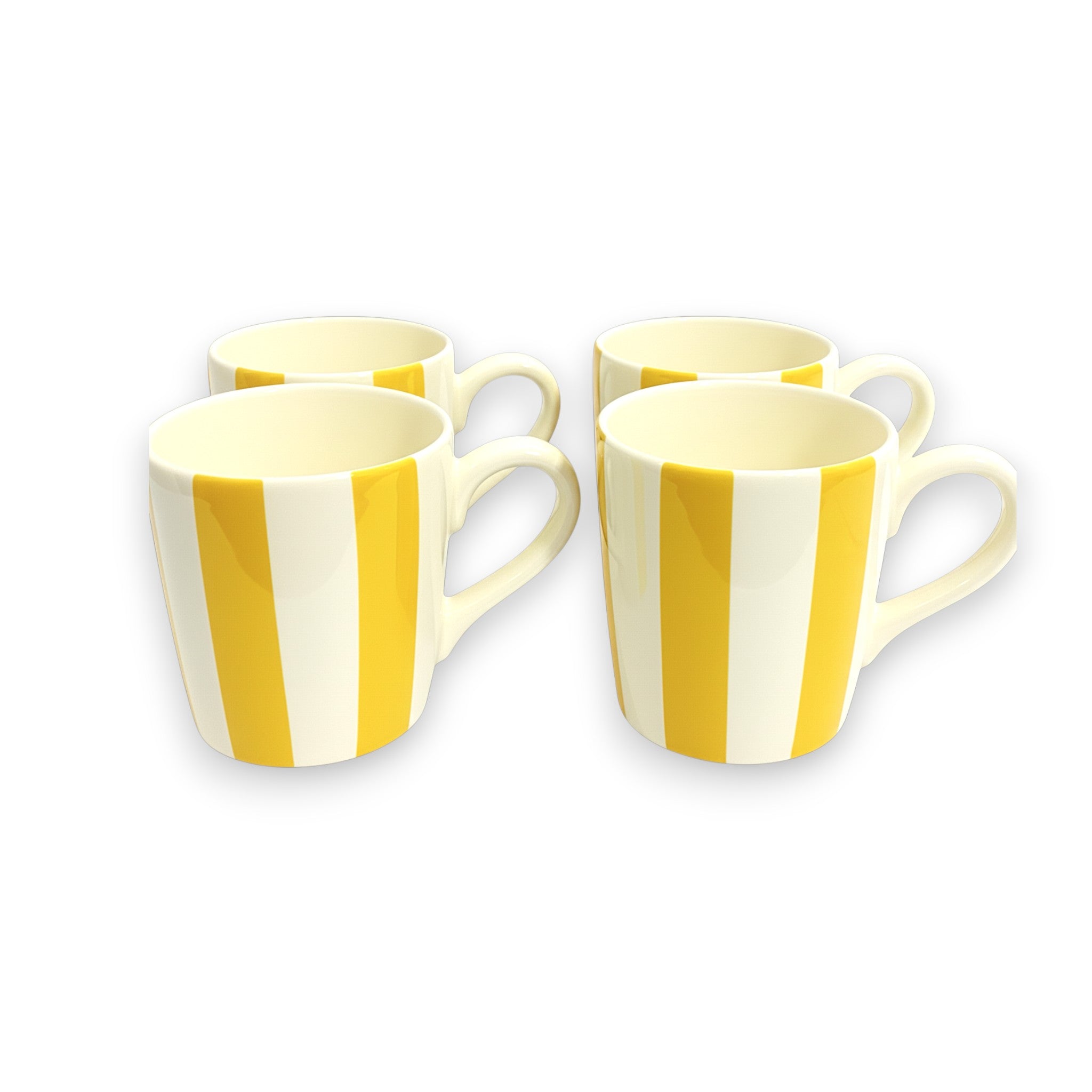 Lot de 4 mugs rayés jaune & écru – Env. 300ml
