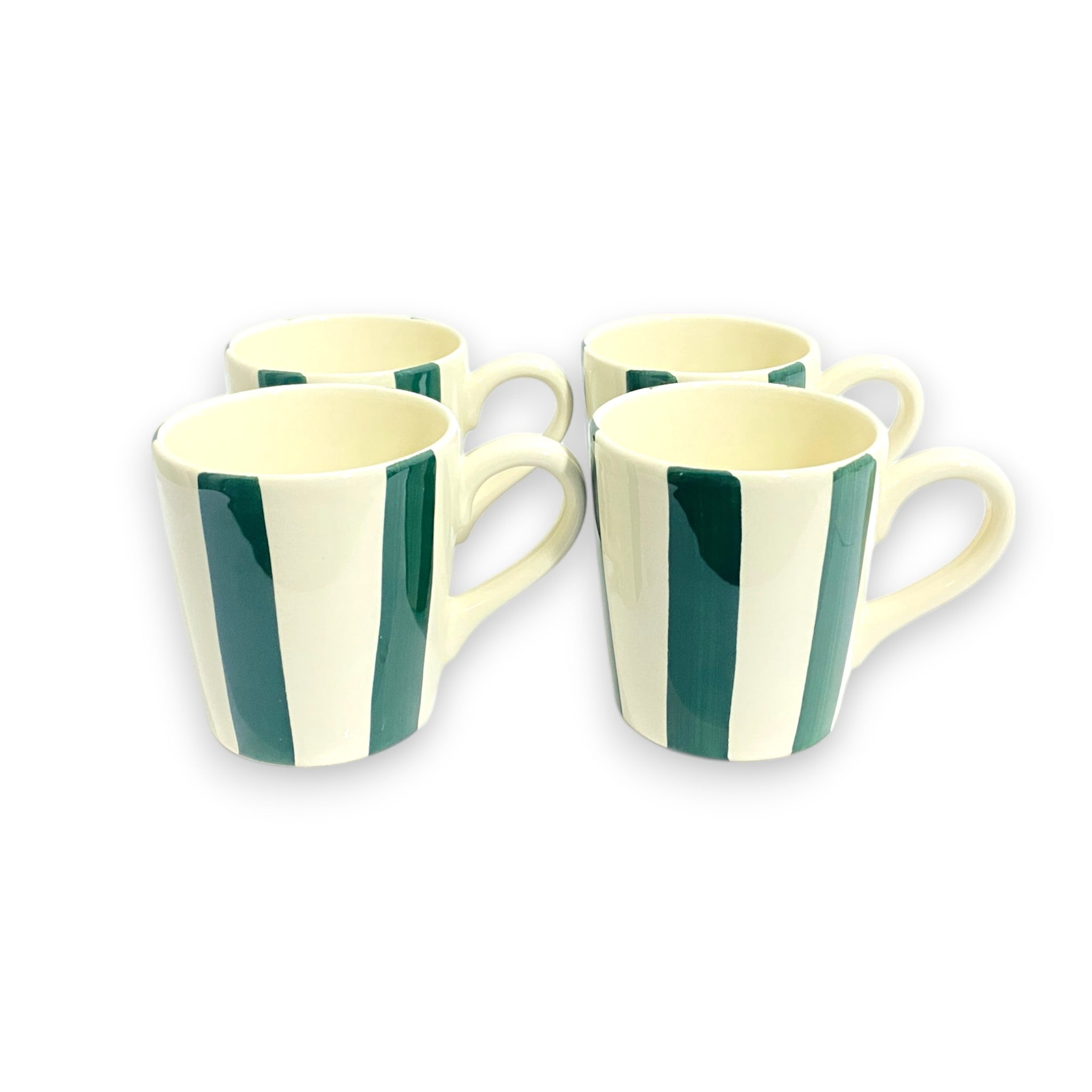 Lot de 4 mugs rayés vert & écru – Env. 300ml