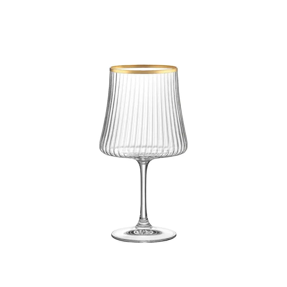 Ma Vaisselle Kasher verre à vin transparent avec bordure dorée, 360ml, lot de 6, design côtelé