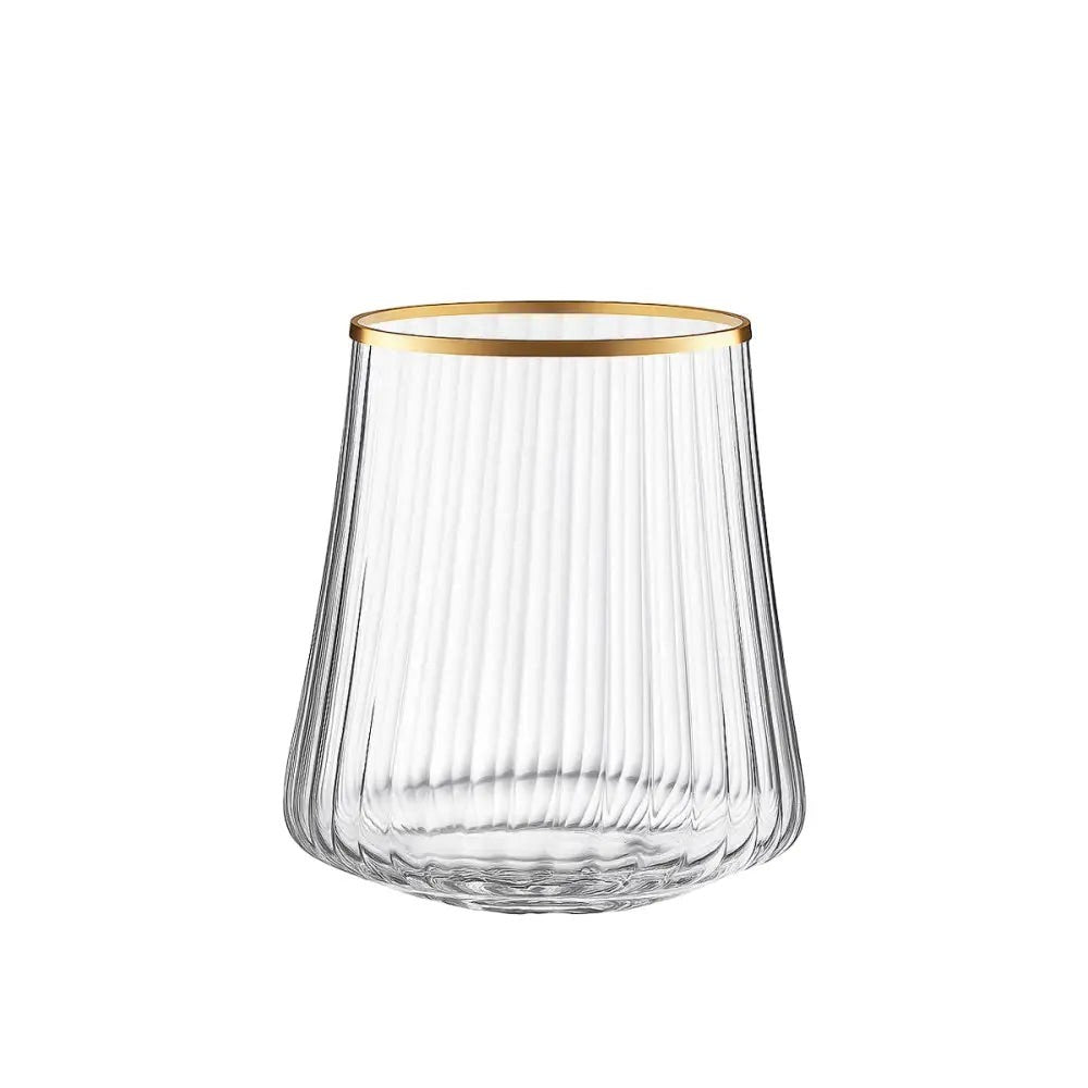 Ma Vaisselle Kasher - Verre à eau transparent avec bordure dorée, 350ml, lot de 6, design côtelé